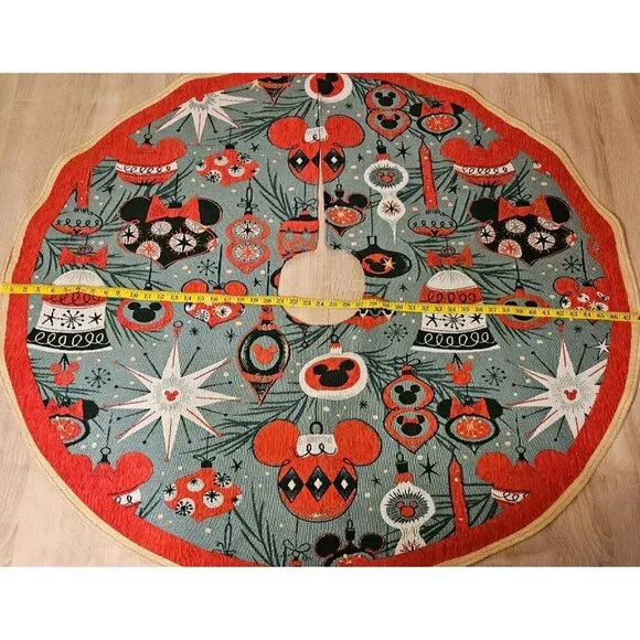 Disney Parks Retro Style Tapestry Christmas Tree Skirt Mickey Minnie Ornaments - Picture 4 of 4
